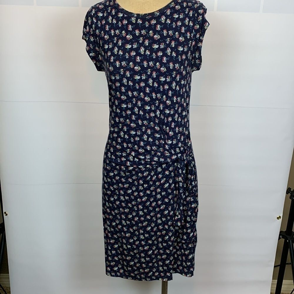 Loft navy blue floral print dress with side tie, Small